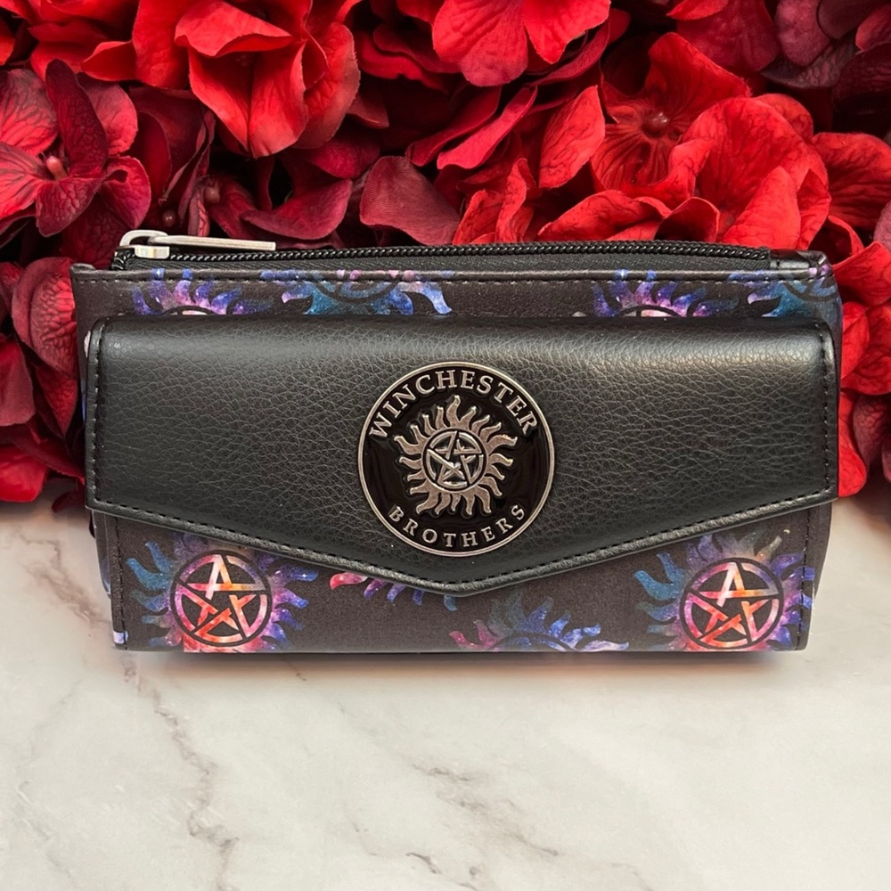 Supernatural Black and Purple Pentagram Clutch Wallet - Picture 1 of 15